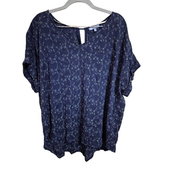 Democracy Navy Blue Floral Blouse Women's 1X-Lightweight, Casual - Picture 1 of 5